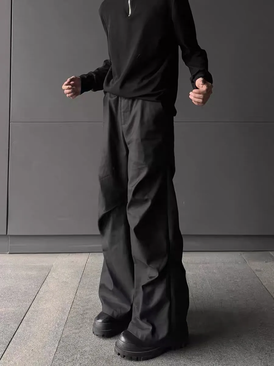 

Мужские повседневные брюки Bla с плиссировкой, весенние, струящиеся, с высокой талией, прямые, немнущиеся, модные, однотонные, слегка расклешенные, трендовые