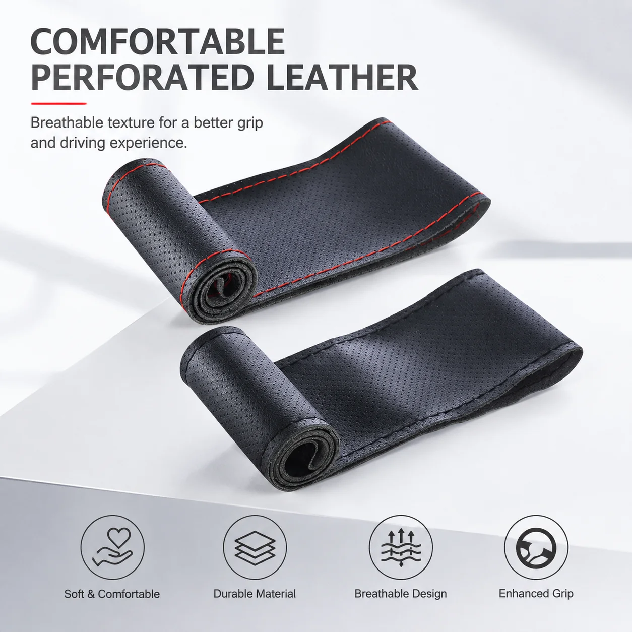 DIY Hand Sew Car Steering Wheel Cover Stretchable Anti-Slip Microfiber Leather Protective Sleeve with Needle And Thread