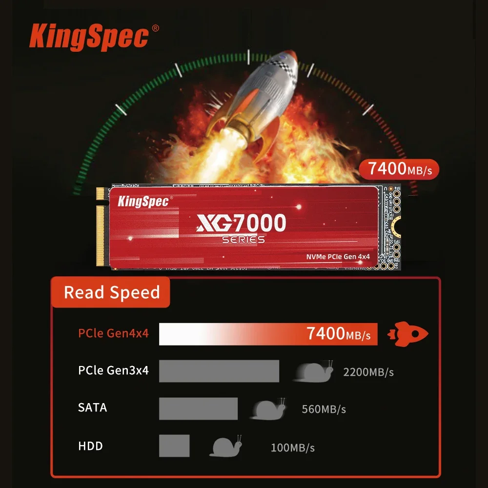 KingSpec SSD 7400 MB/s M.2 PCIe 4.0x4 NVME 512g 1TB 2TB M2 2280/2242 Gen4 HDD Internal keadaan padat untuk Laptop Desktop PS5 PC