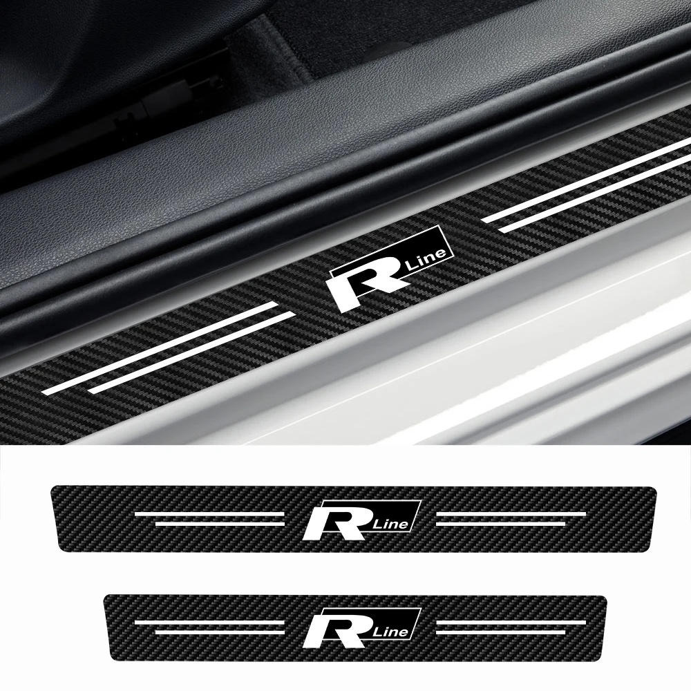 4Pcs/set Leather Car Door Sills Anti Scratch Protector Stickers For Volkswagen R Line Golf 4 6 MK4 Passat Polo B6 B7 Accessories