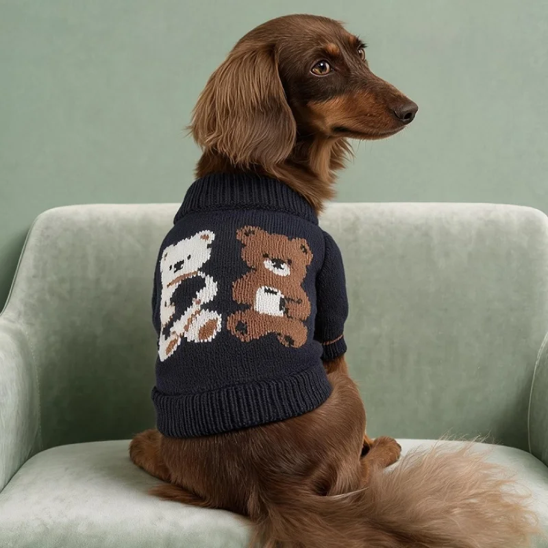 Hundepullover mit Bärenmuster, warme, weiche Hundekleidung, modischer Rollkragenpullover für Welpen, gemütlicher Strickpullover für Haustiere, süßer Katzenpullover, Bekleidung für Bichon. – Detail 15