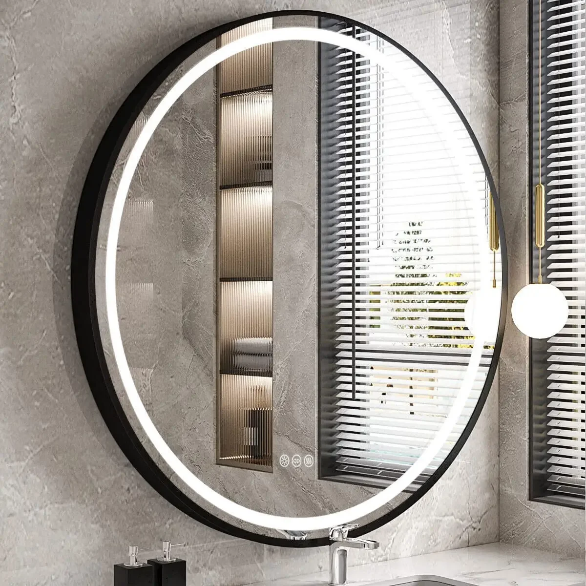 new Round LED Illuminated Bathroom Mirror Hanging Wall Vanity Mirror Demister Dimmable Aluminum Fram HD Glass