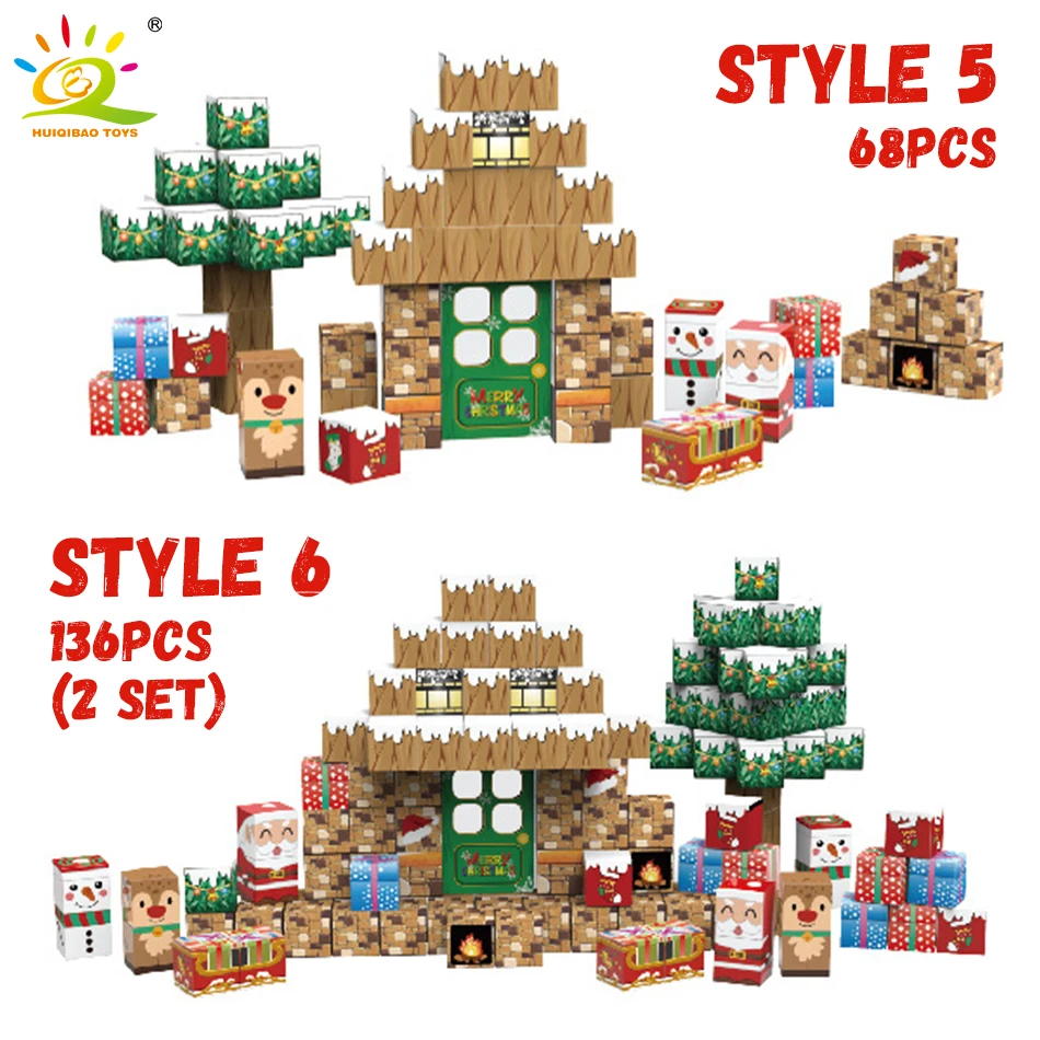 Cubo magnético do enigma do bloco para crianças, cubo quadrado 3D, árvore de Natal, mundo Santa Claus, alces, brinquedos sensoriais, presentes do Natal, DIY