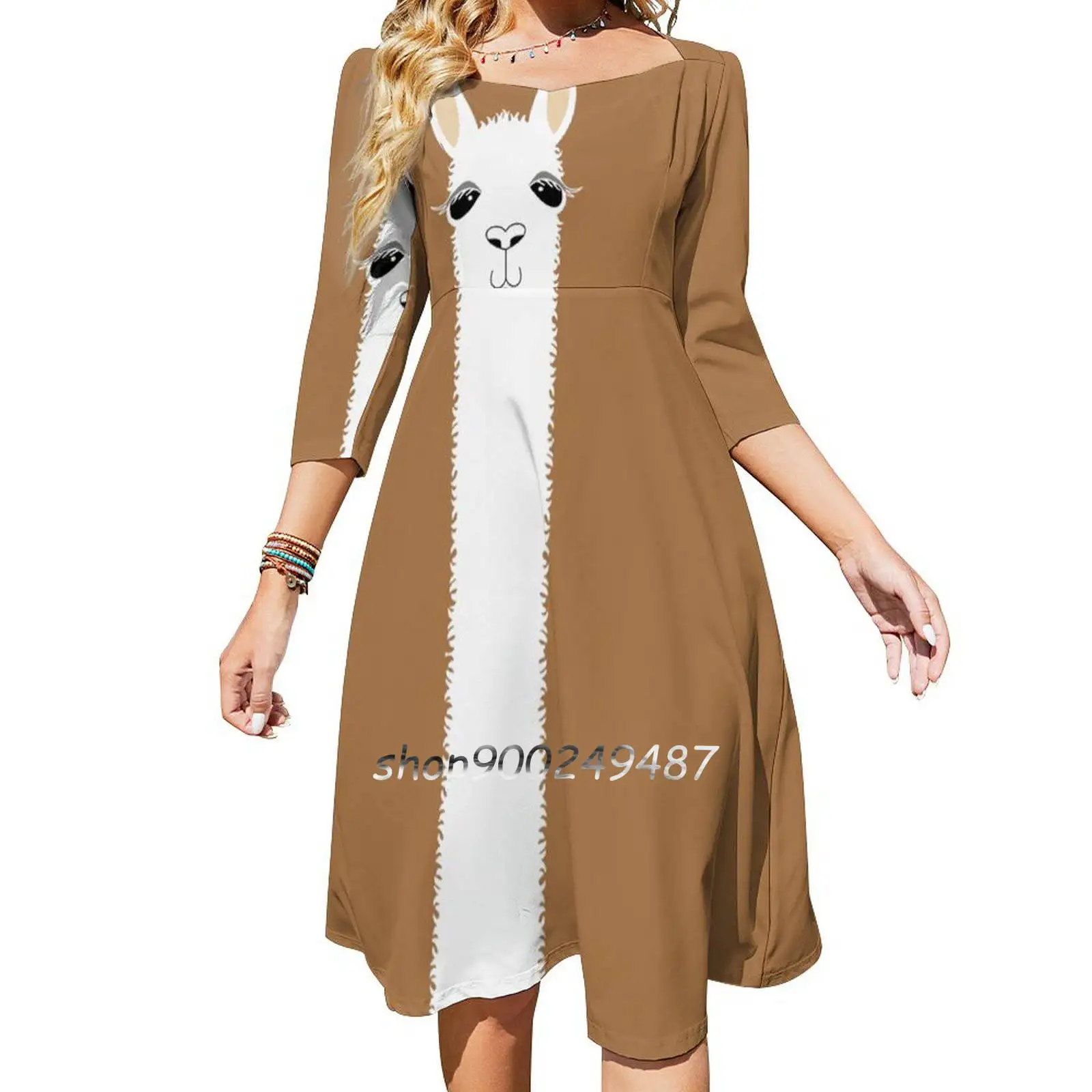 Llama Portrait #9 Slim Dress With Hollow Waist Autumn Winter Sexy Multiple Styles Dresseses Llama Llamas Alpacas Alpaca