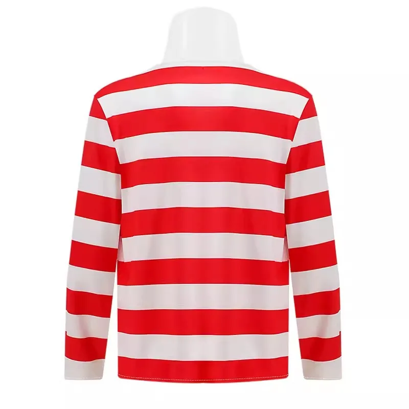 Parent-child Cartoon Where is Wally Waldo Costume Waldo Book Week Cosplay Outfit Stripe Long Sleeve Shirt Hat Glasses Adult kids