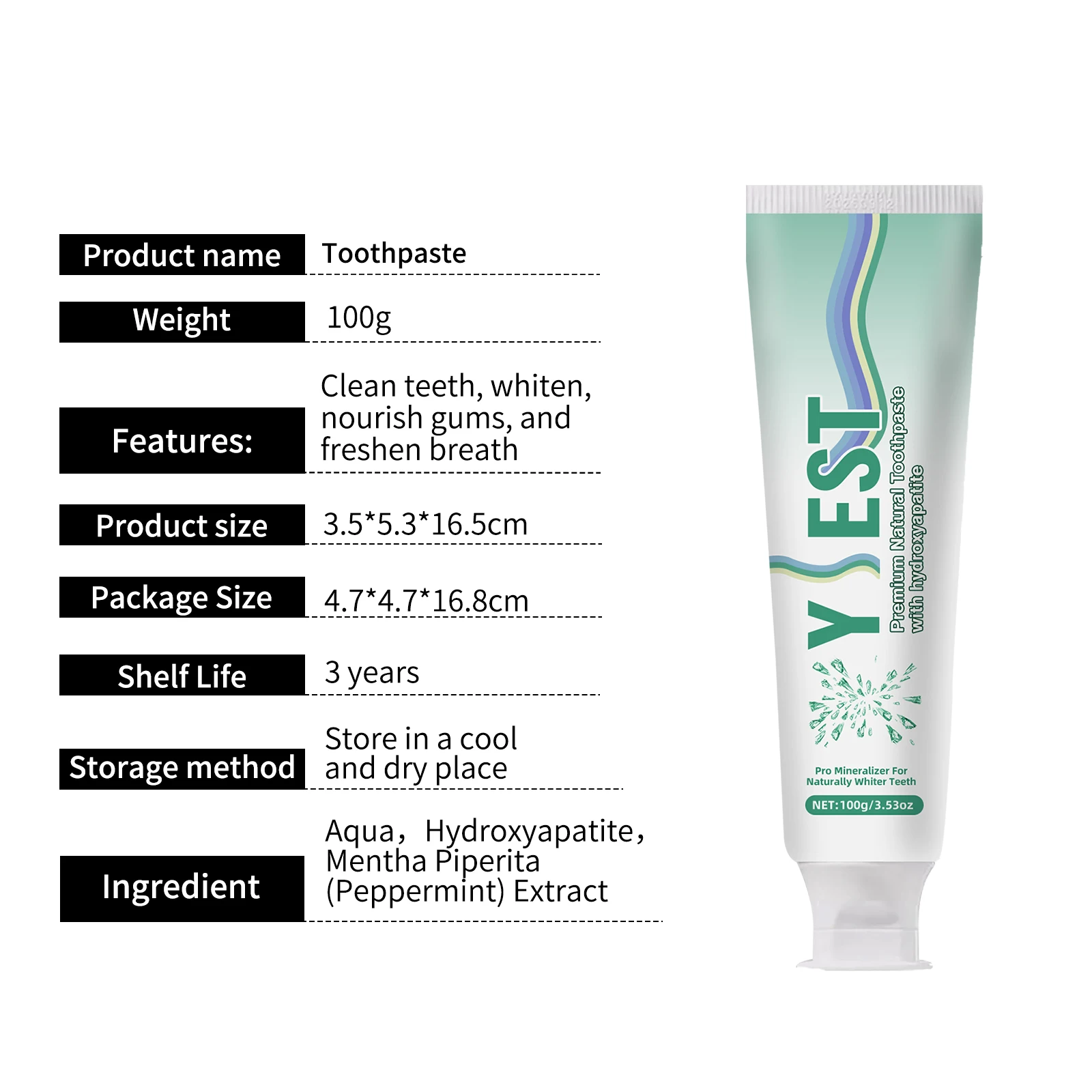 

YILEST Hydroxyapatite Toothpaste 100g Pro Mineralizer for Naturally Whiter Teeth Fresh Breath & Plaque Defense Enamel Care