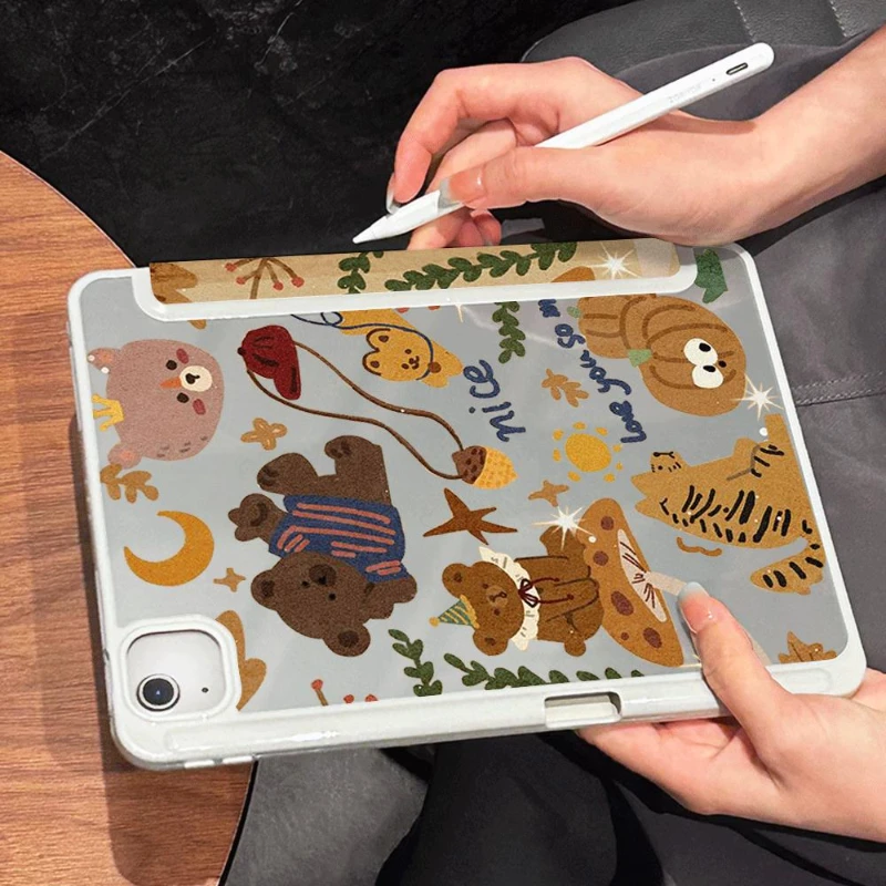 Smart PU Case for Ipad 2017 10.5 Inch Ipad Mini 6th Generation 2021 IPad Air 5 Air 4 10.9 Cute Cartoon Animals Smart Cover Case