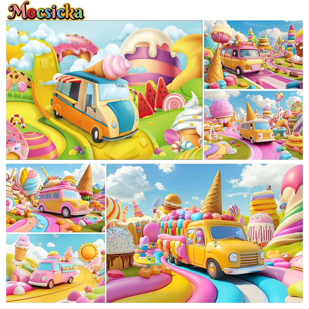 

Mocsicka Custom Baby Shower Candy Backdrop Qian Lollipop Backdrop Happy Birthday Party Decor Candyland Photography Girl Banner