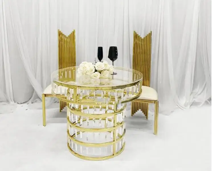 Wedding high-end dessert table crystal decoration stainless steel glass metal center table