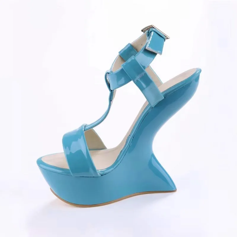 New Runway Women Super High Heels Sandals Thick Platform Strange Heels Ladies Show Sexy Sandals Patent Pu Leather Peep Toe Shoes