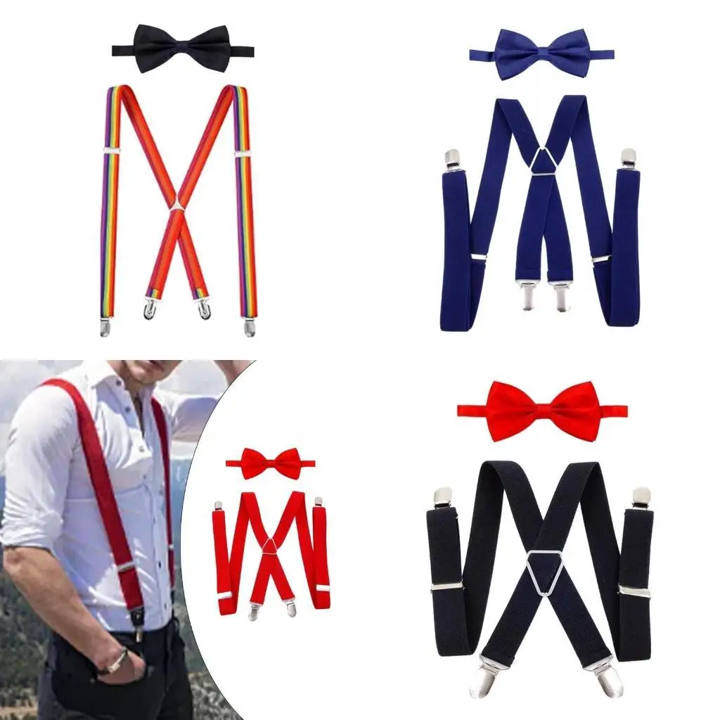 

39BB Stylish Suspenders and Bow Tie Combo Freely Adjustable for Business, Wedding