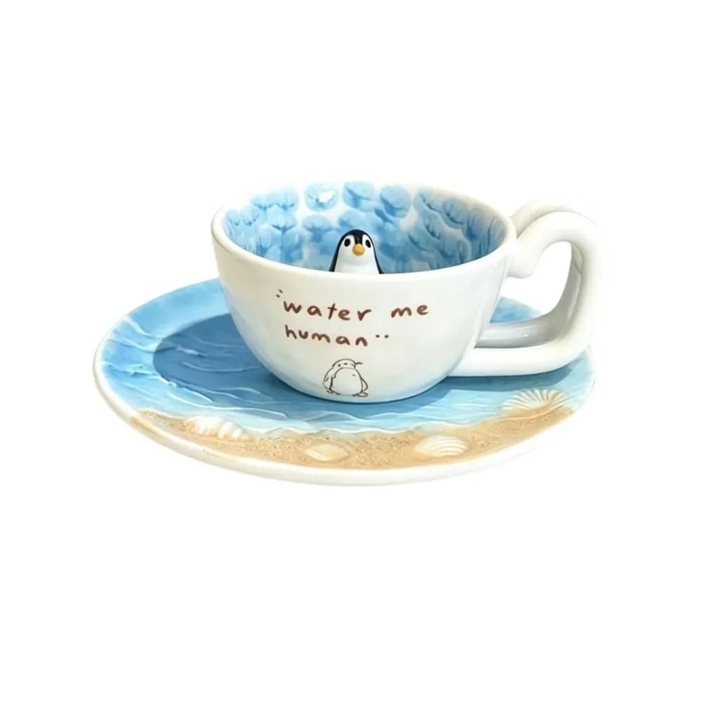 Cute Seal Swimming Pool Ceramic Mug 3D Figure Ceramic Coffee Cup Seal Penguin Milk Anime Themed Cup Gift For Coffee Lover