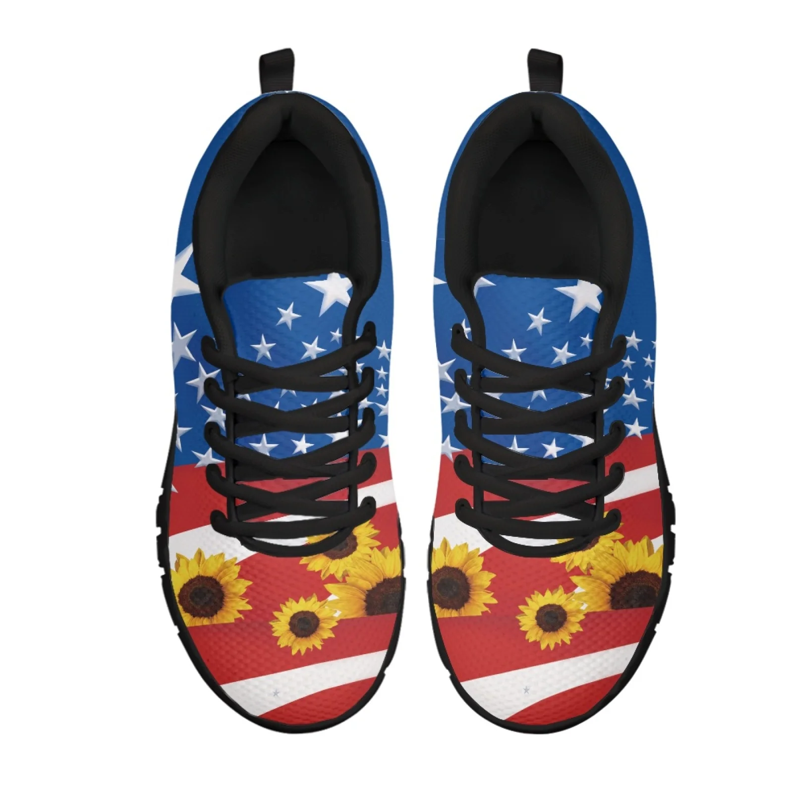 Coloranimal Flag Sunflower Print Women Fashion Athletic Work Shoes for Nurses and Teachers Leisure Walking Tennis Shoes