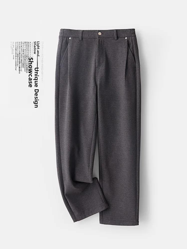 

Retro Thiened Elastic Waist Matte Drapey Casual Pants Men Easy to Manage Anti-Wrinkle Straight Leg Wide Leg Pants