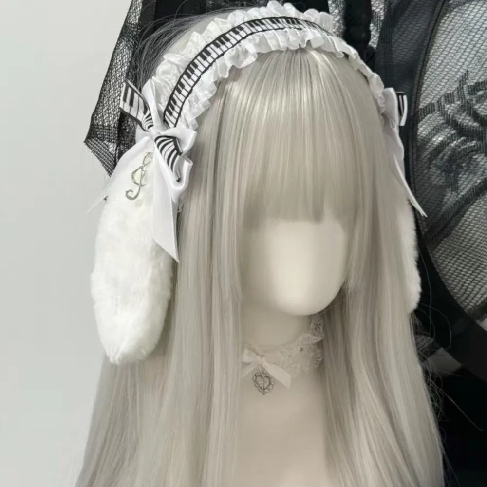 New Piano Key Lolita Lace Headband Ribbon Black White Bowknot Hair Clips Decorative Bow Cosplay Headdress Women