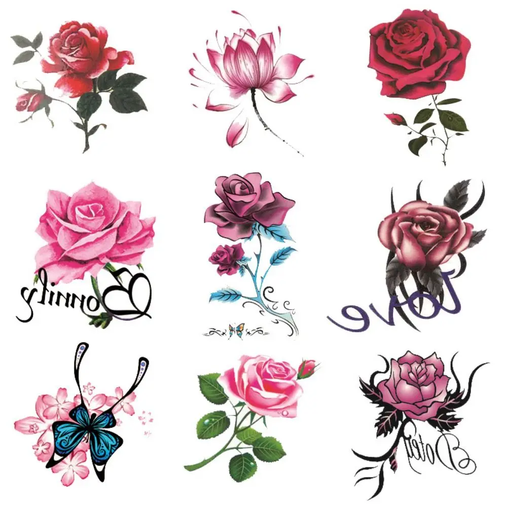 

5/10/20/30/50 pcs Rose/ Butterfly Pattern Temporary Tattoo Stickers 3D Texture Colorful Butterfly Tattoo Stickers Small