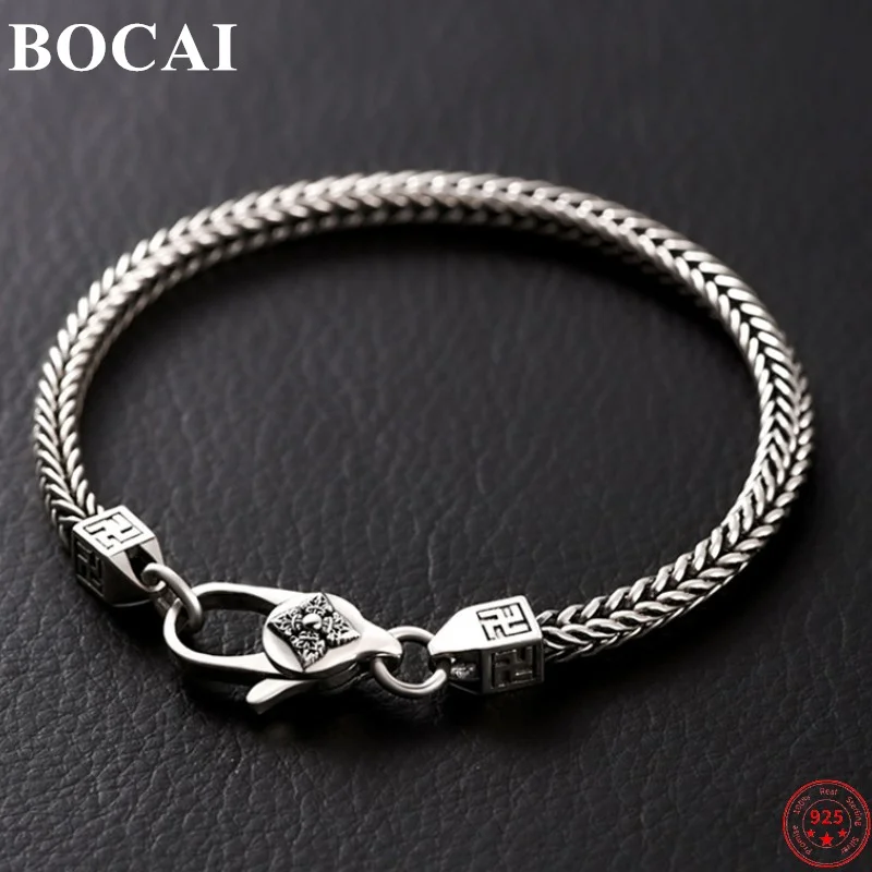 

BOCAI S925 Sterling Silver Bracelets for Men Women New Six Syllable Mantra Vajra Pestle Hosewhip-chain Necklace Free Shipping