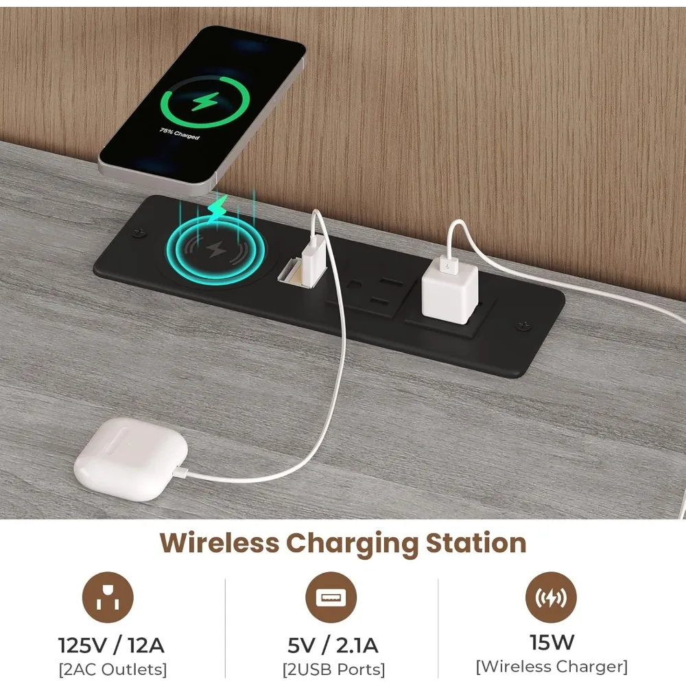 Mesa de cabeceira LED de carregamento sem fio - Mesa de cabeceira cinza com 2 gavetas e armazenamento aberto para decoração moderna de casa