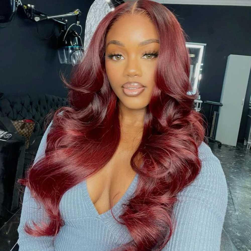 Burgundy 13x6 Lace Frontal Human Hair Wig Body Wave Red 13x6 Lace Front Human Hair Wigs 99J Colored 180% 200% Human Hair Wig