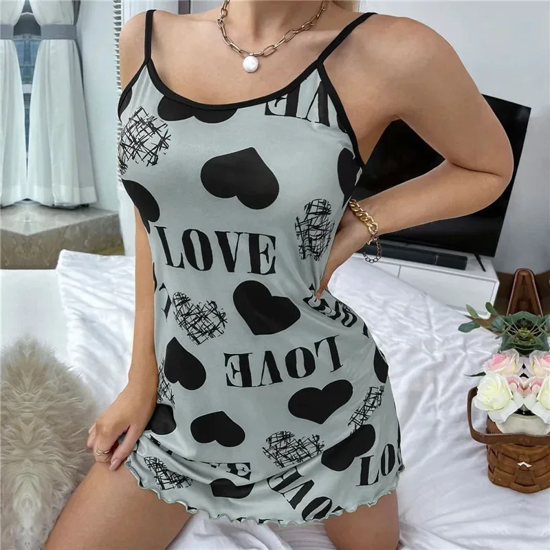 Sommerliches neues Damen-Nachthemd mit schönem Rückenausschnitt, dünner Schnitt, für Zuhause, sexy Neckholder-Kurzrock, niedlicher Cartoon-Druck, Pyjama – Detail 10