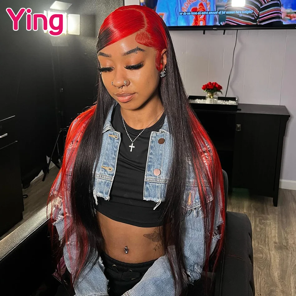 

Ying Peruvian Bone Straight Red Root Omber Black 13x4 Glueless Wigs Human Hair 13x6 HD Lace Front Wig PrePlucked With Baby Hair