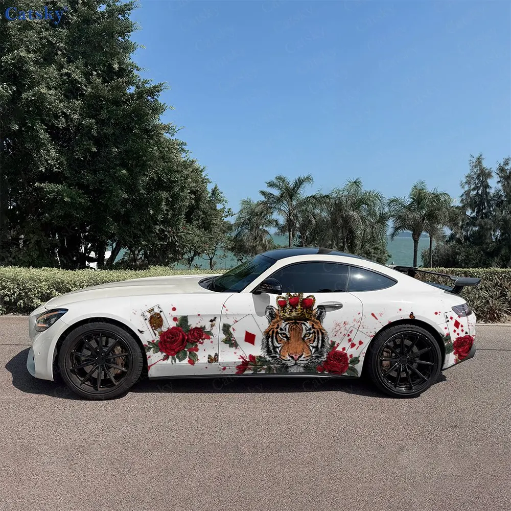 2pcs-red-rose-poker-tiger-durable-fade-resistant-enhance-vehicle-aesthetics-with-bold-artistic-design-car-vinyl-wraps