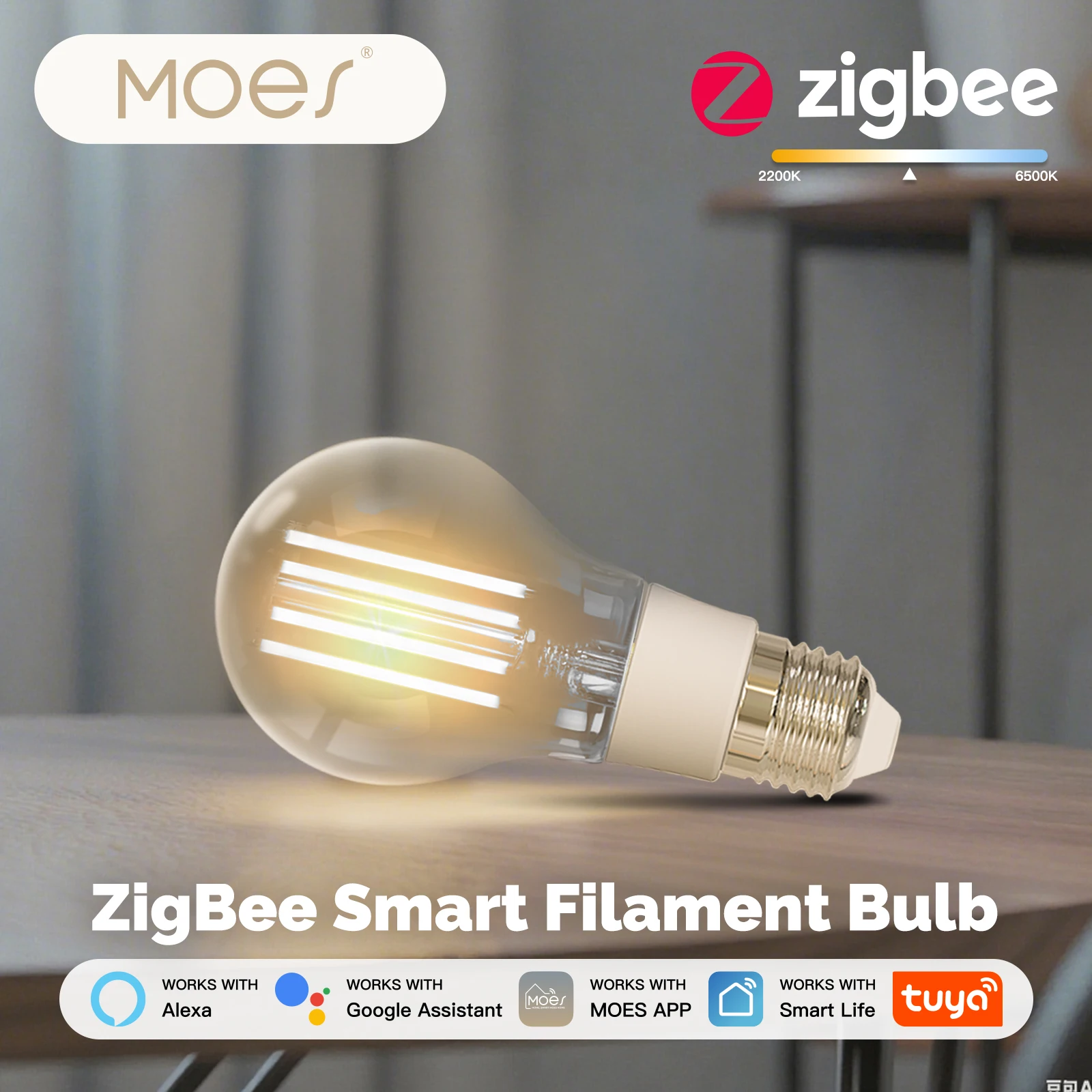 

MOES ZigBee Smart Filament Bulb Brightness Adjustable E27 Gateway Need Energy Saving Customize Light by Time 7W Tuya APP Control