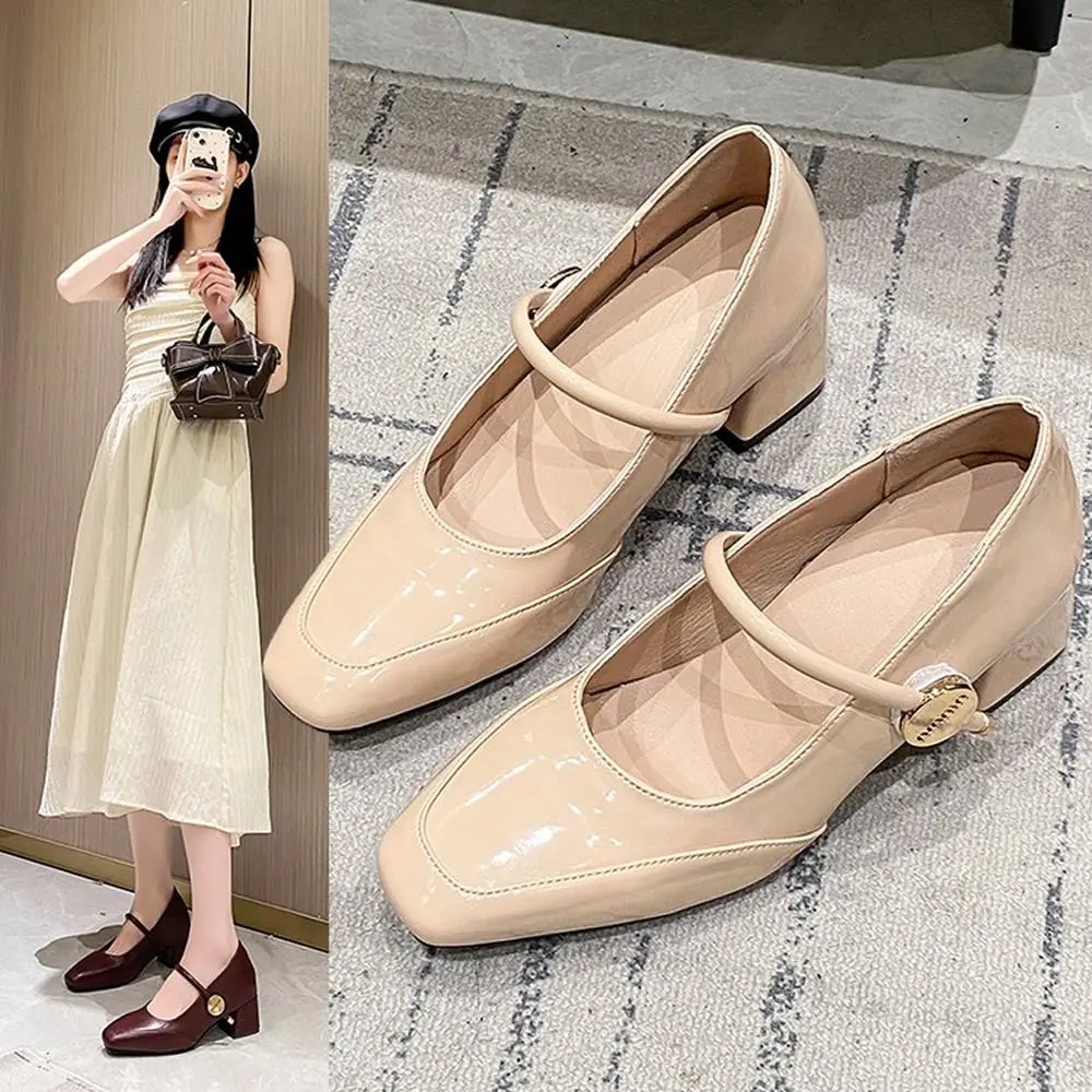 

French Mary Jane Single Shoes Fairy Shoes Spring Summer New Style Square Head Thick Heel High Heel Small Leather Shoes