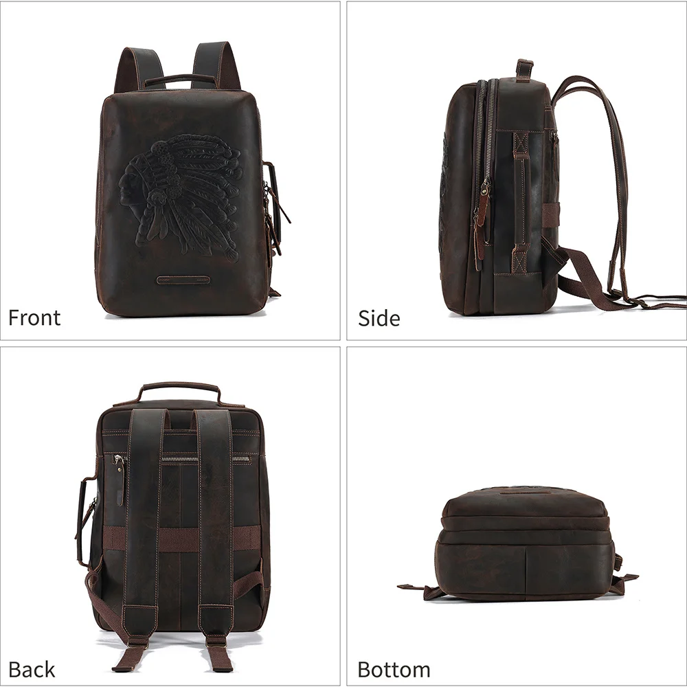 Genuine Leather Men's Backpack for 14