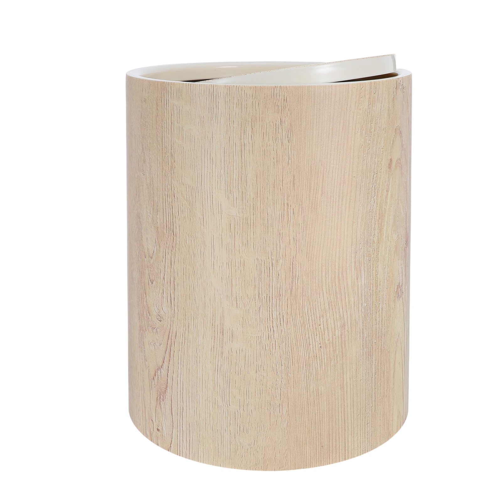 

Wood Grain Trash Can Round Compact Plastic Waste Bin For Bathroom Bedroom Living Room Vintage Style Garbage Container With