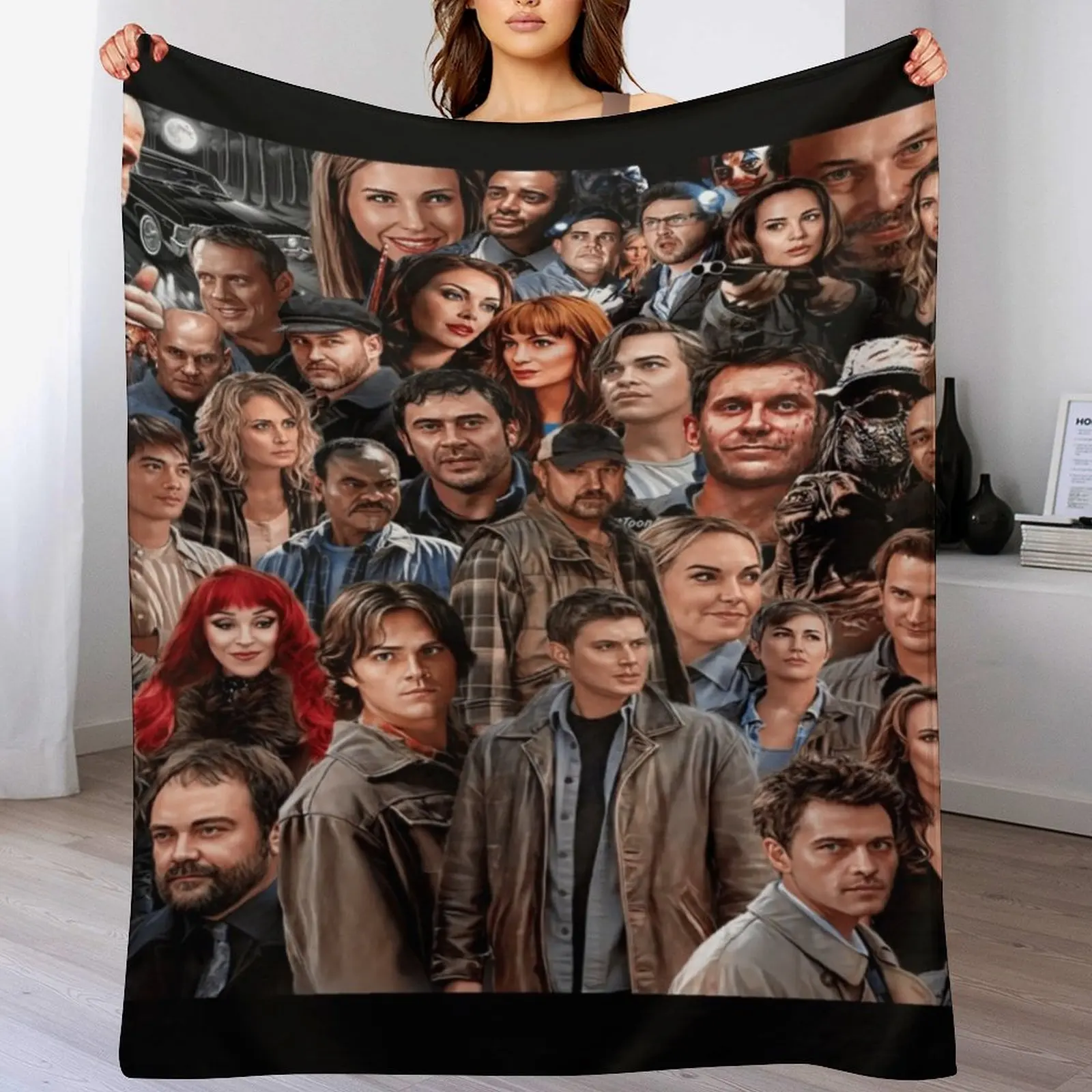 Collage Of Supernatural Throw Blanket Spring Fall Cozy Throw Blanket for Couch