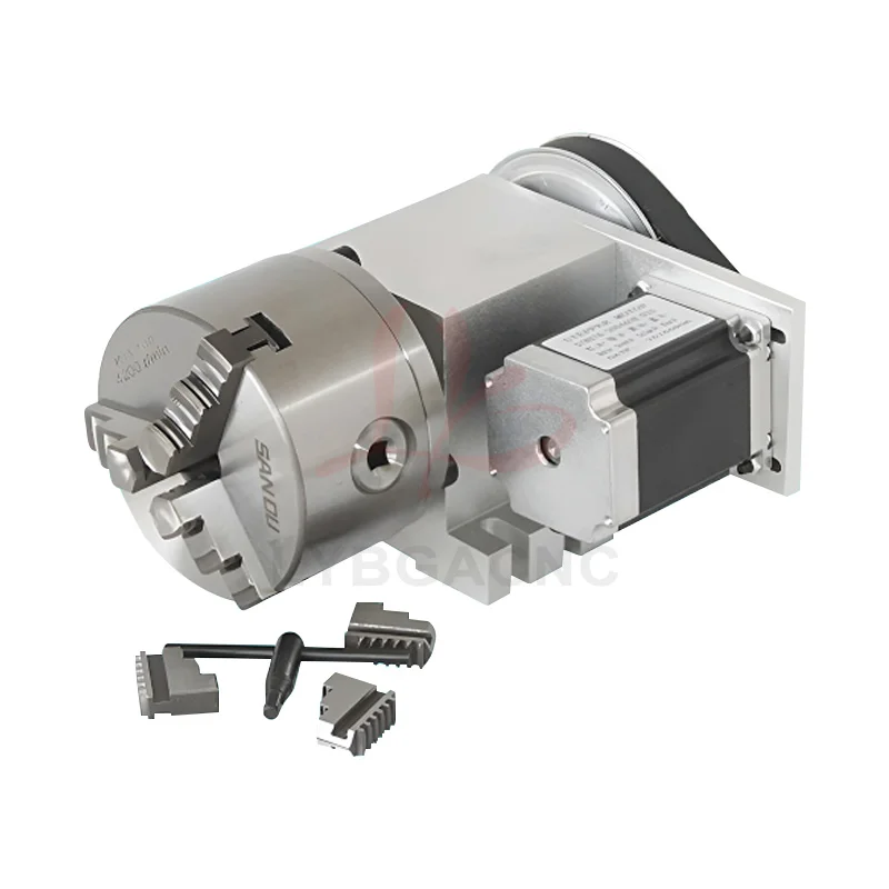 Rotary A-axis for CNC Milling Machine 4th Axis CNC Indexing Head 3-jaw 4-jaw Chuck 100mm Center Height 65mm Moto 57mm