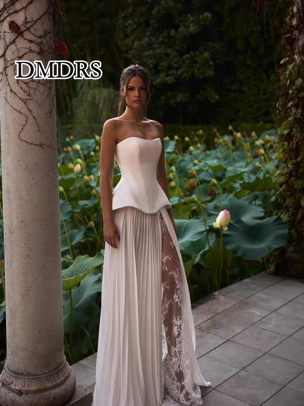 

DMDRS Formal Lace Prom Dress 2026 Charming Strapless Evening Dress Sexy Sleeveless A-Line Floor-Length Gown Vestidos De Novia