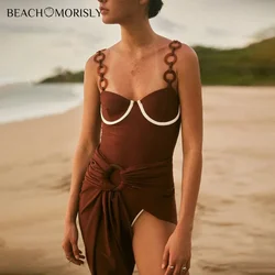 2025 Summer Swimsuit Women Sexy Ring Decoration Brown One Piece Swimwear Vacation Beachwear Luxury Bathing Suit Bikini Sets