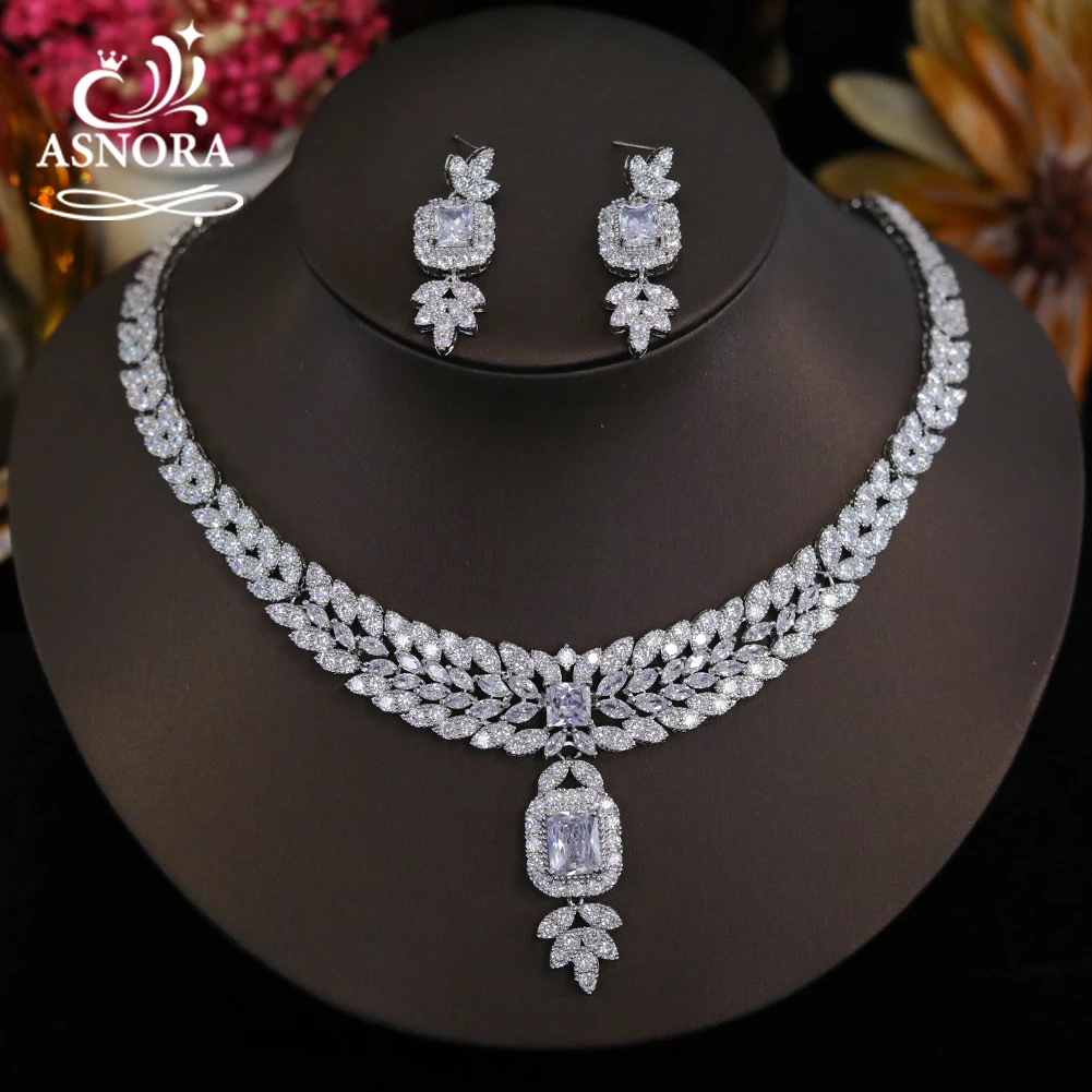 asnora cubic zirconia praca colar pingente para mulheres nupcial conjunto de joias espumante casamento prom 01