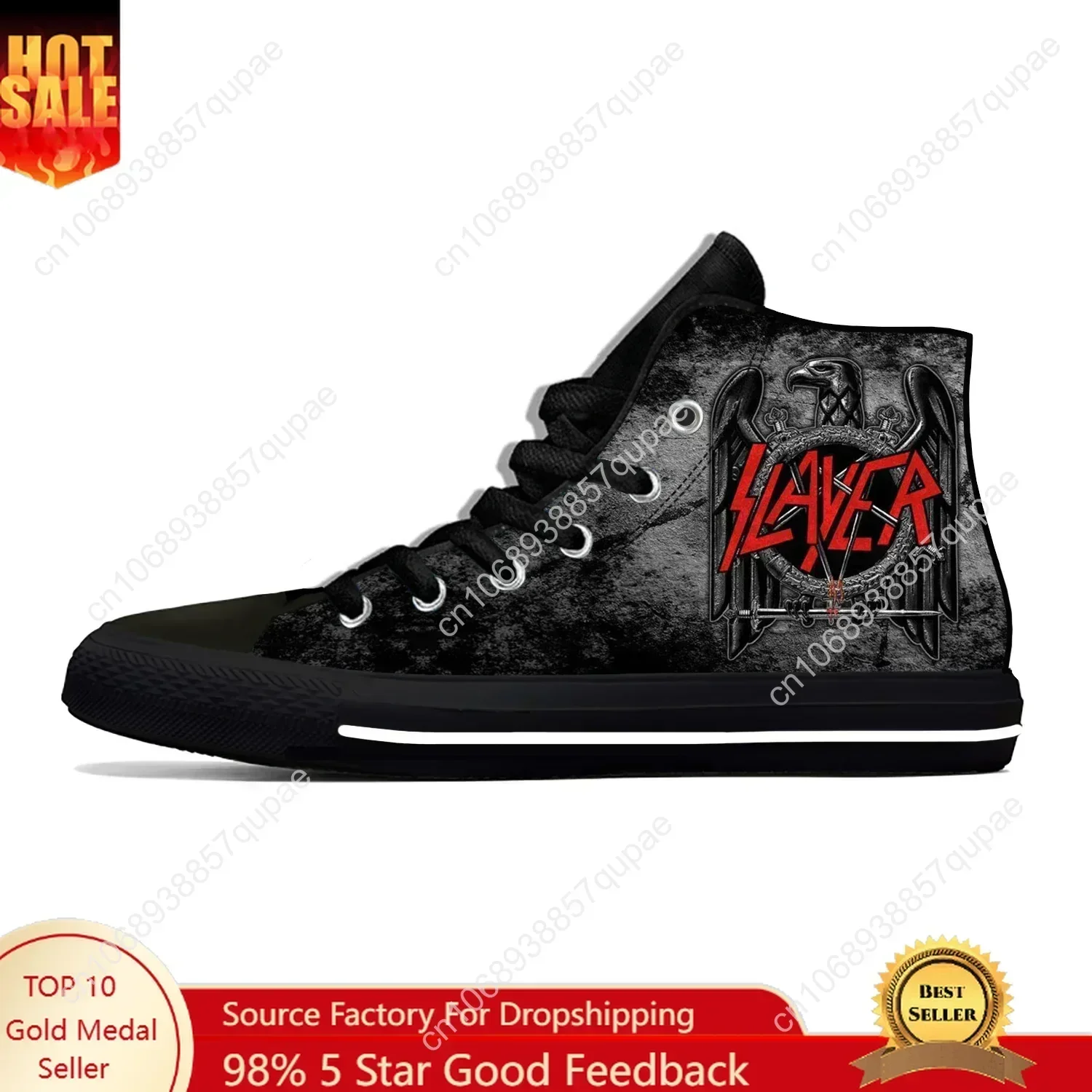 

Slayer Heavy Metal Rock Band Horror Scary High Top Fashion Casual Shoes Lightweight Breathable 3D Print Men Women Sneakers