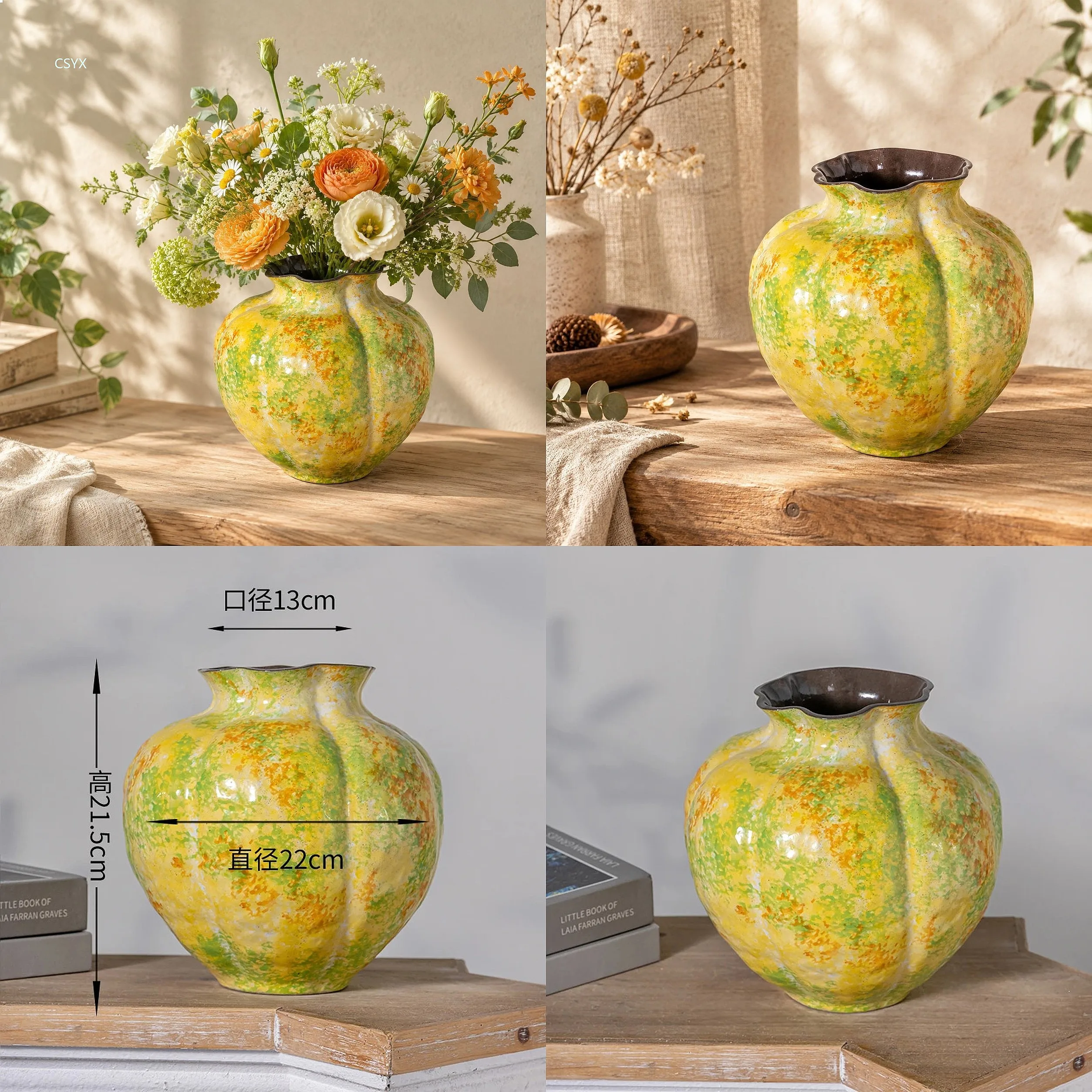 Handmade Pumpkin Ceramic Vase Jingdezhen Clay Glaze Flower Hydroponic Home Decor