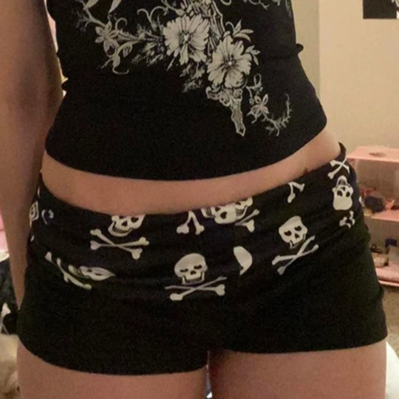 Skull Printing Shorts Casual Fashion Color Block Y2K Sexy Slim Versatile Streetwear Low Waist Solid Color American Women Clothes - Image 2