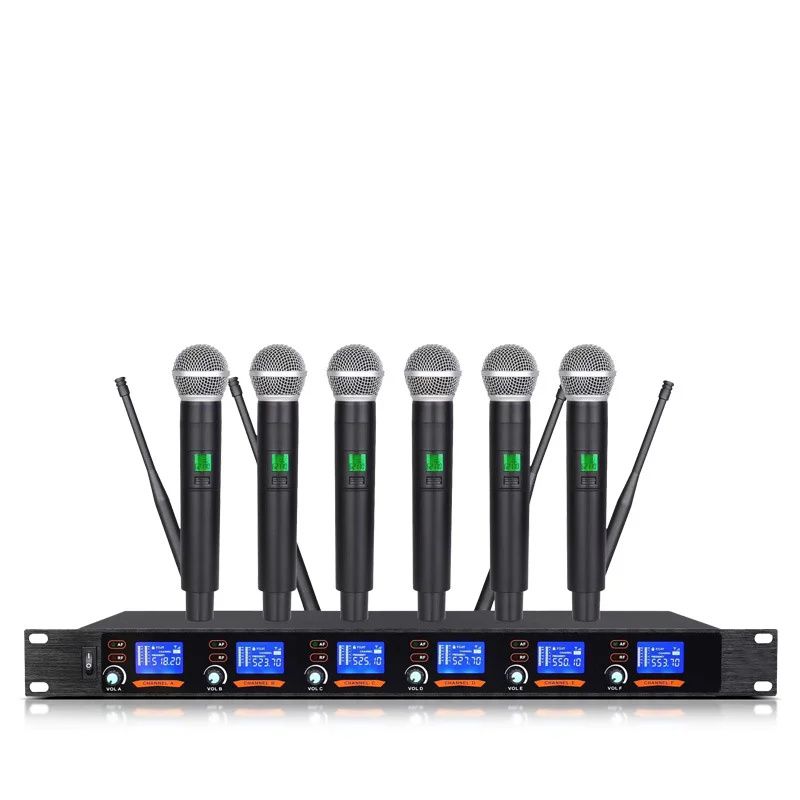 

UHF Wireless Microphone System Whole Metal Handheld 6 Transmistter Excellent for Stage Karaoke