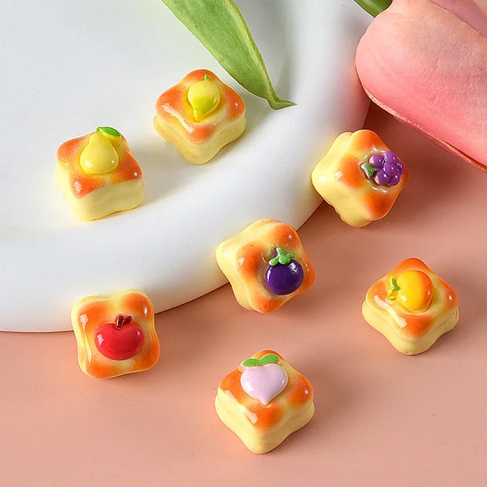 10PCS Shiny Square Fruit Bread Series Resin Flat Back Cabochons For Scrapbooking DIY Jewelry Craft Embellishments Accessories