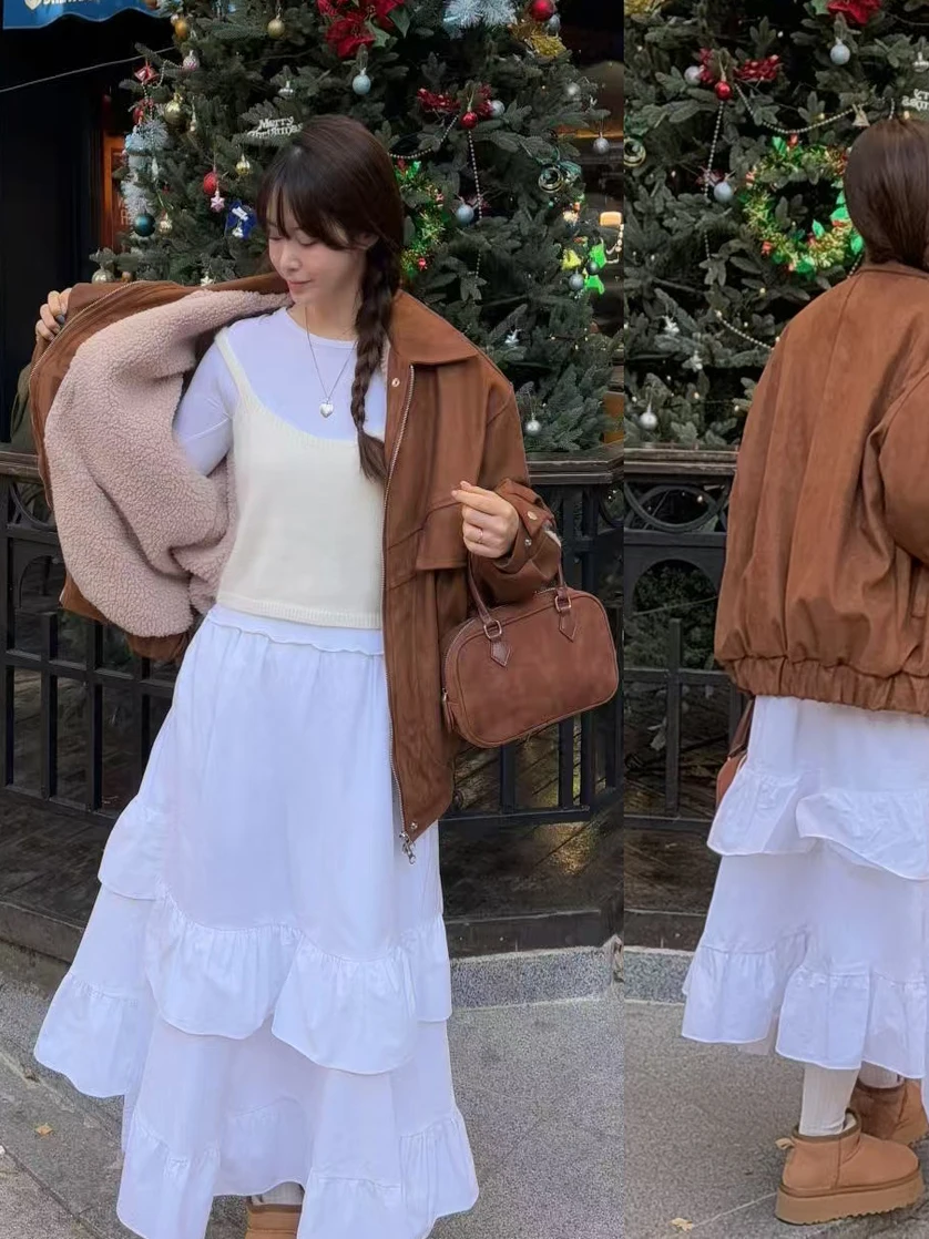 المرأة الجلد المدبوغ Jaet الخريف الشتاء الدفء Aosphere تحسس Fce اصطف دراجة نارية الشارع Sle فضفاضة تناسب الكورية Faion #3