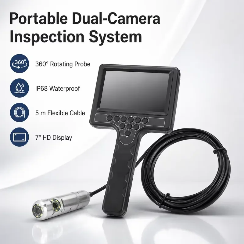 WOPSON WPS-B0-C22 Outdoor Side View Sewer Inspection Camera 7 Inch Monitor Dual Camera 360 Rotation IP68 Handheld Borescope