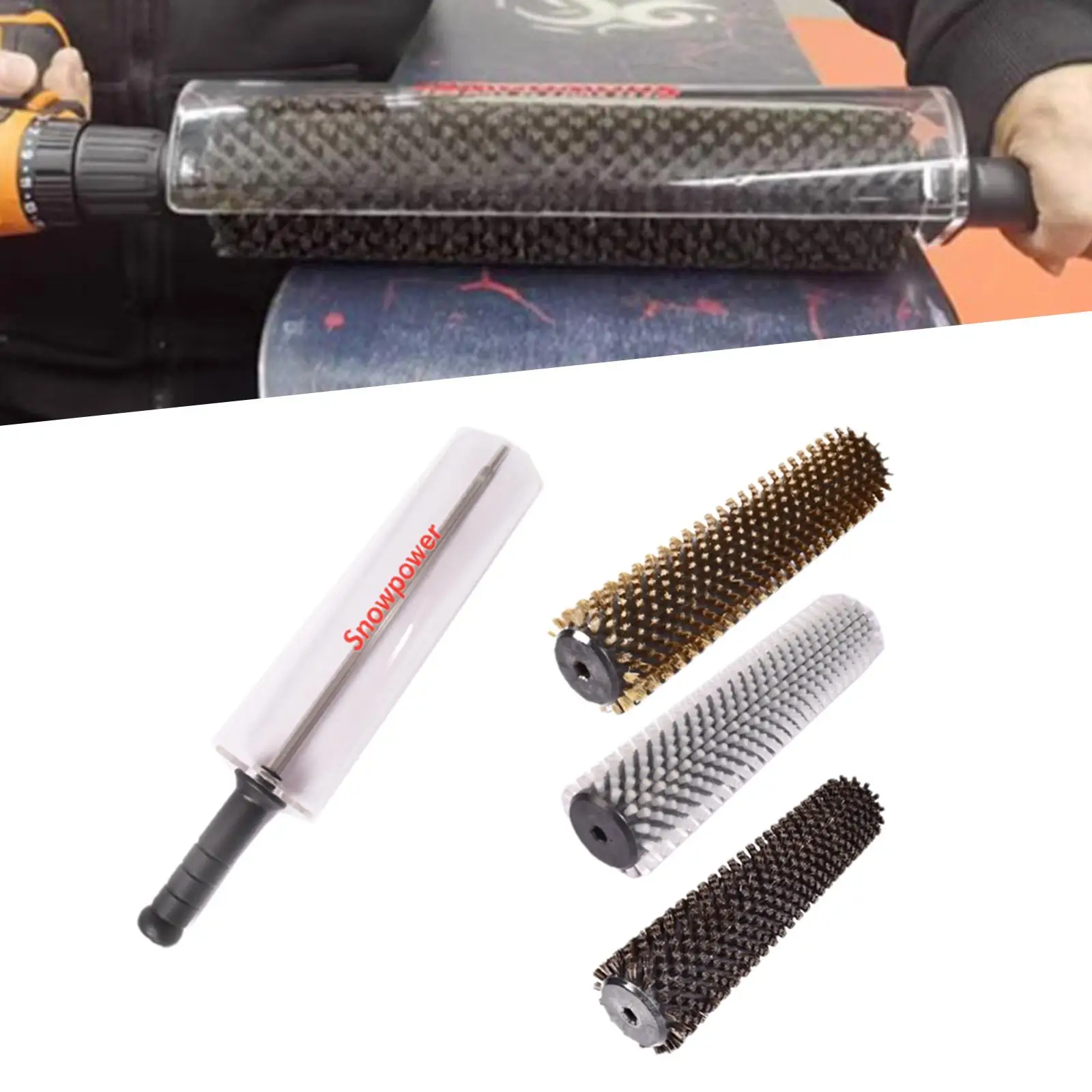 

3Pcs Ski Brushes Set Snowboard Waxing Brushes Rotating Brushes Nonslip Handle 11.8 Inches Long with Shaft Handle Cover