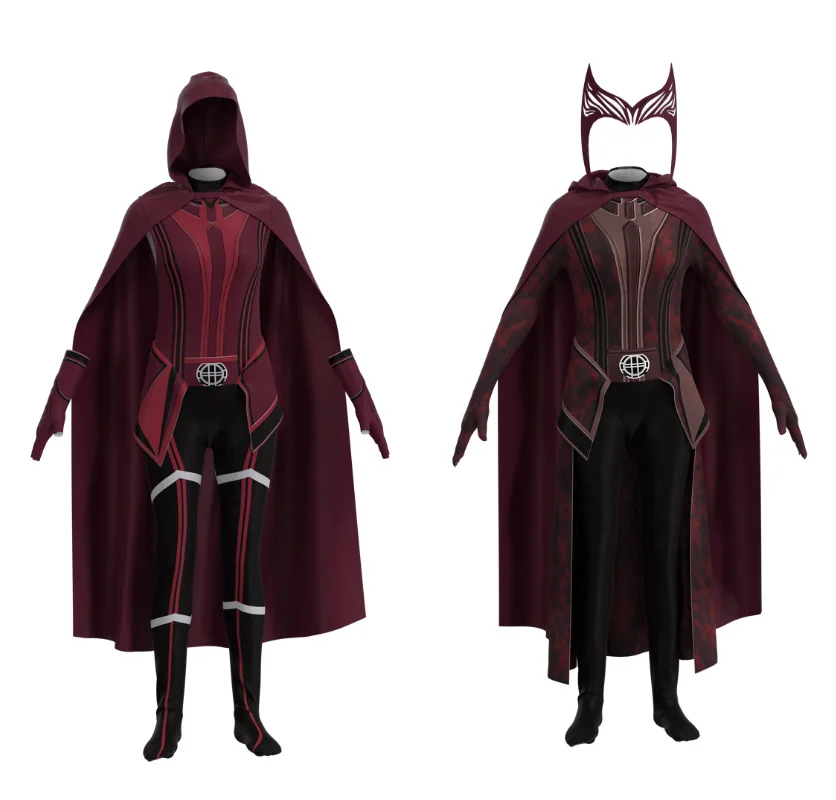 Female Wanda Maximoff Cosplay Costume Scarlet Witch Headwear Cloak and Pants Full Set Outfit Halloween Accessories Props