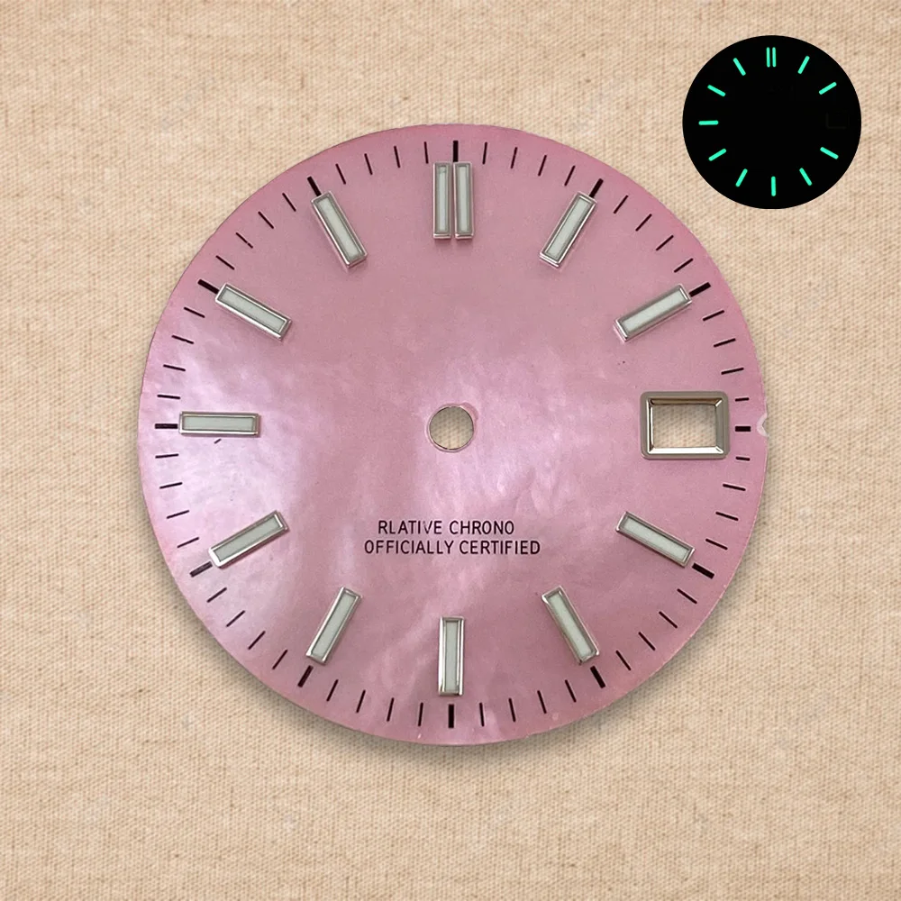 New 28.5mm S Logo NH35 Dial Logs Mother Pearl Dial Fit NH36 Movement Green Luminous Watch Modification Accessories Repair tools view 2