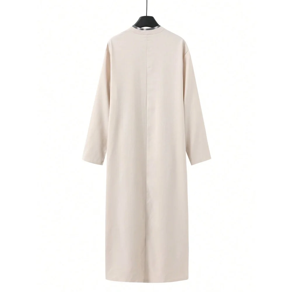 新ムスリム男性用ローブ ライトグレー エレガント レトロ 中東エスニック風 プリントボタン メンズローブ シンプル ルーズ カジュアルローブ