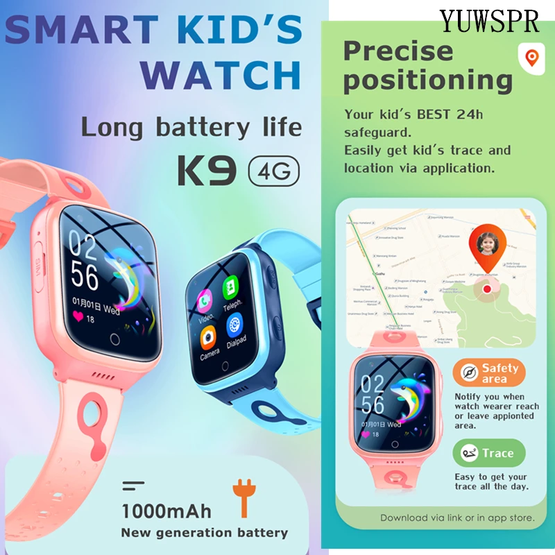 4G Kids GPS Smart Watches 1000mAh Long Standby Video Call Remote Listen Tracking Baby SIM Card Smart Phone Clock for Children K9