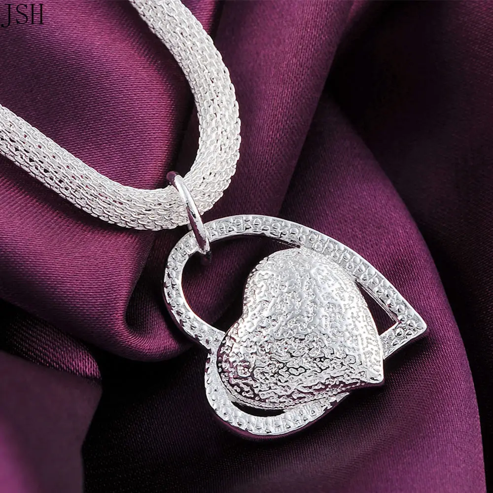 

Wholesale 925 silver jewelry fashion charm Mesh chain crooked heart pretty Lady necklace wedding party for women 45CM