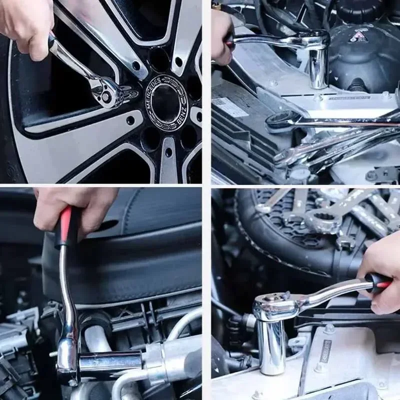 12pcs Socket Ratchet Handle Wrench Set 1/4 3/8 1/2 Spanner Kit With Extension Rod and 10 Common Sockets Car Repair Hand Tools view 3