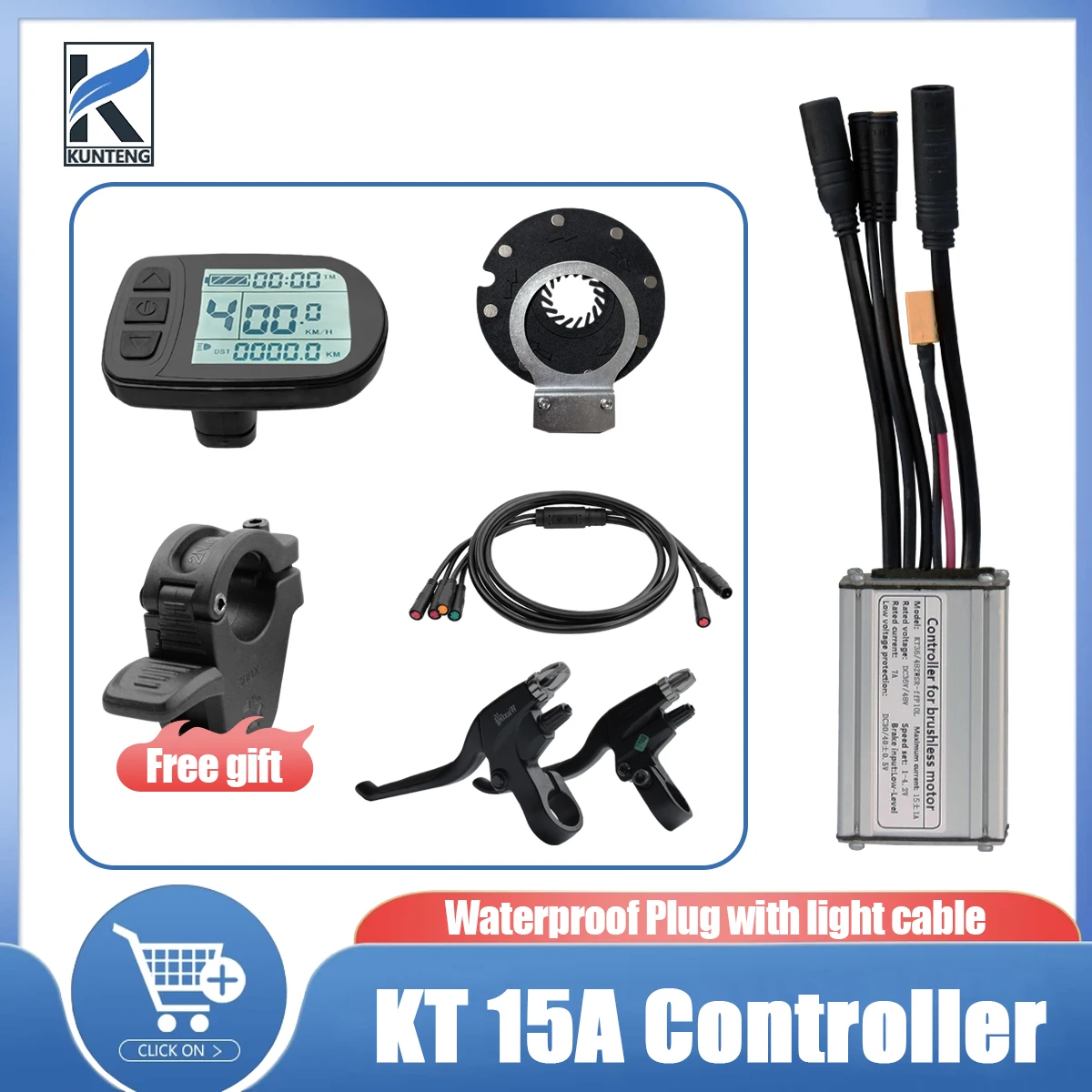 

15A KT Ebike Sinewave Controller Waterproof plug with KT dispplay For 250W e-bike Brushless Motor Kit